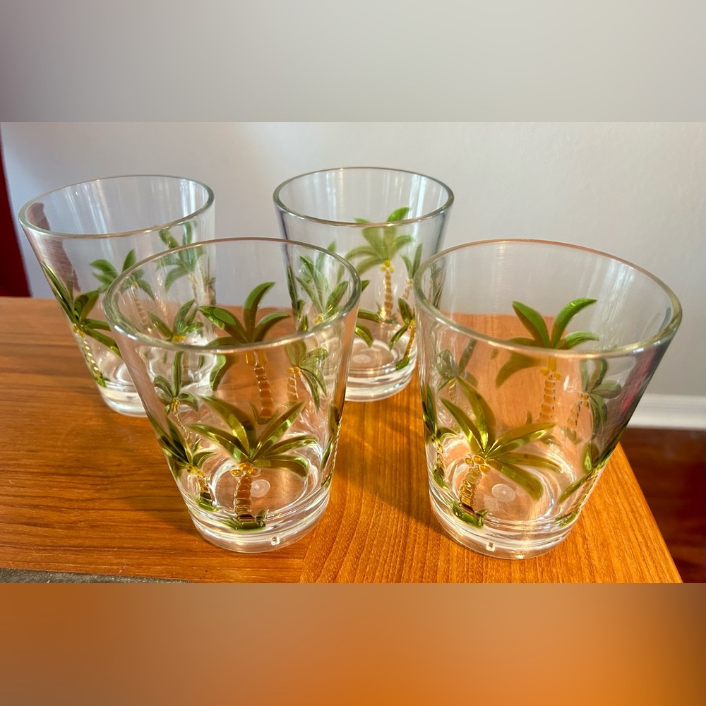Set of 4 Tropical Palm Tree Acrylic 12oz Glasses